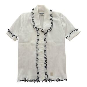 NWT Vintage Miss Scotch English white & Navy ribbed top ruffled size small